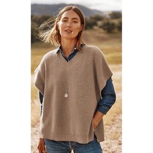 J Jill Womens Size S-L Brown Poncho Vest Sweater Versatile Business Casual Cozy